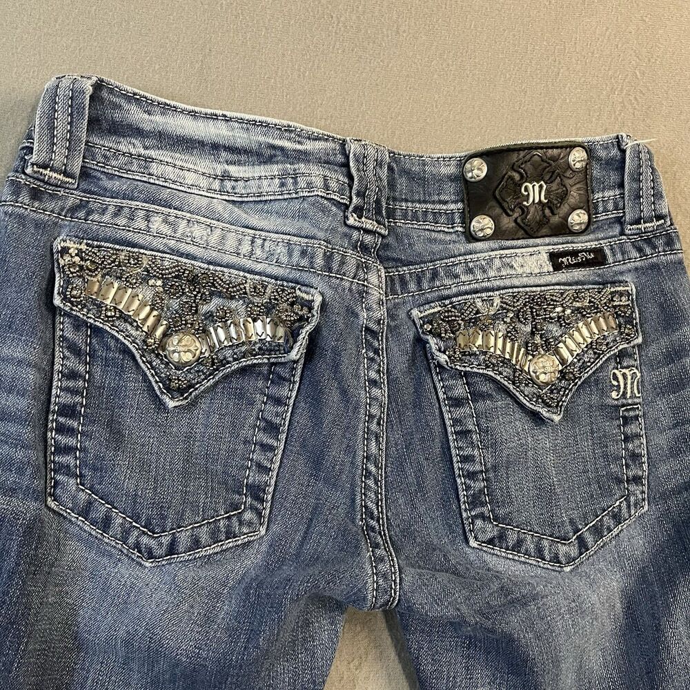 Miss Me Jeans Boot JP4656B9 Womens Size 28 Embellished Flap Pockets Med Wash